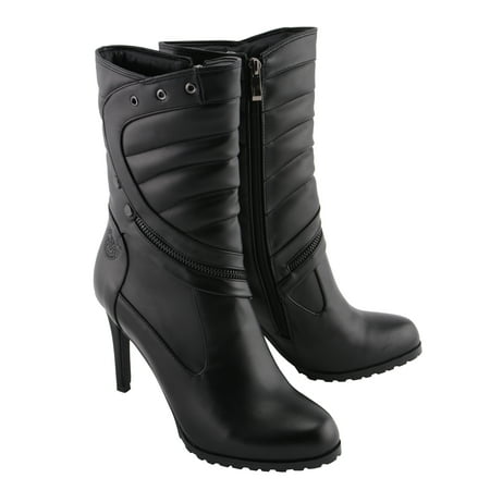 Milwaukee Performance MBL9434 Women's Black High Heel Boots with Zipper Accents 11