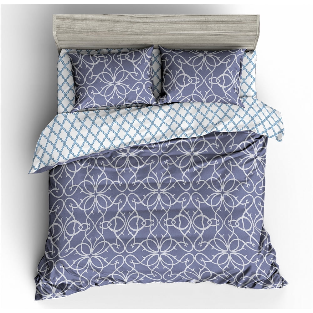 3 Piece Bedding Set Duvet Cover and 2 Pillowcases, Navy Blue Base and