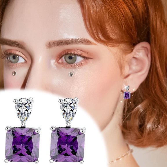 YYKihy Light Square Purple Zircon Earrings For Women Small Cube Zircon Earrings