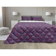 thumbnail image 1 of Vintage Comforter & Sham Bedding Set, Ink Hand-drawn Art Pattern with Chrysanthemums Grunge Weathered Look, 3 pcs Duvet Set Microfiber Filling Quilt, 5 Sizes, Purple Pink, by Ambesonne, 1 of 4