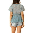 thumbnail image 3 of INSPIRE CHIC Women's Floral Summer Short Flare Sleeve V Neck Peplum Blouse Light Blue XS, 3 of 6