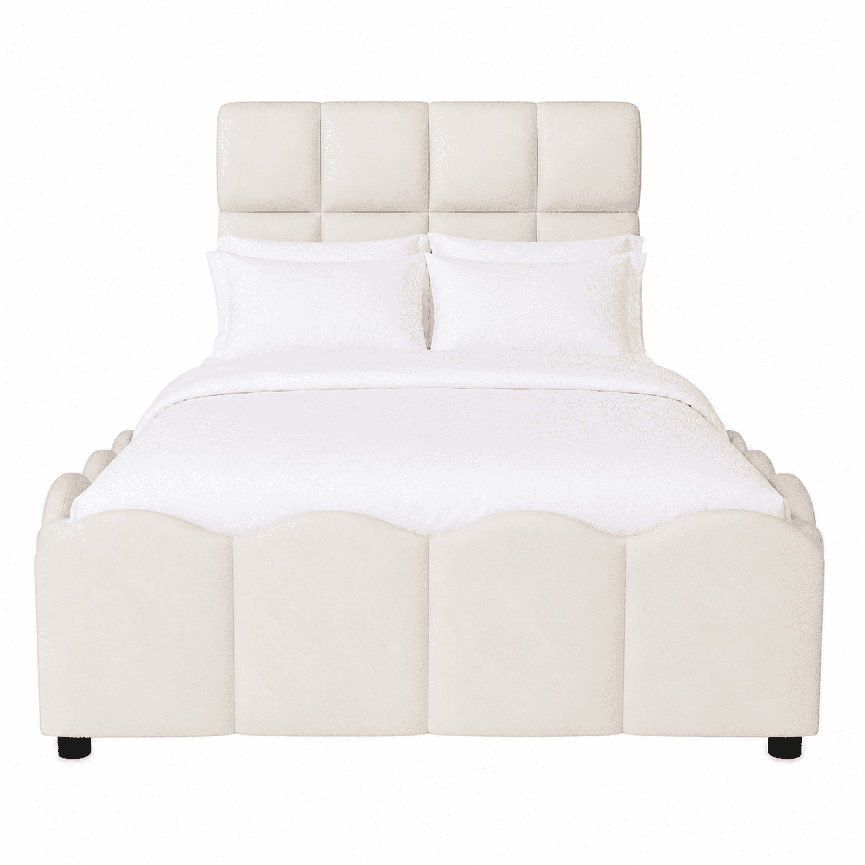 Euroco Upholstery Velvet Twin Size Platform Bed with Tall Panel Headboard, No Box Spring Needed, Beige