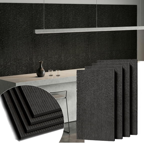BEAUTYPEAK 4PCS 48"x 24" 3D Wall Decor Wall Panels Faux Stone Siding, Carbon Black