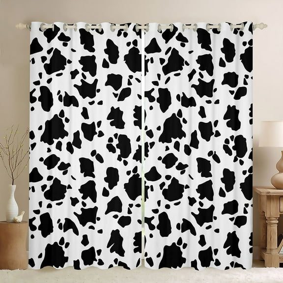 Castle Fairy Black White Cow Print Curtains Pack of 2 (42x84 Each) for Teens Boys Girls,Farmhouse Animal Curtains Blackout,Vintage Aesthetic Bedroom Curtains,Microfiber Bedroom Decor