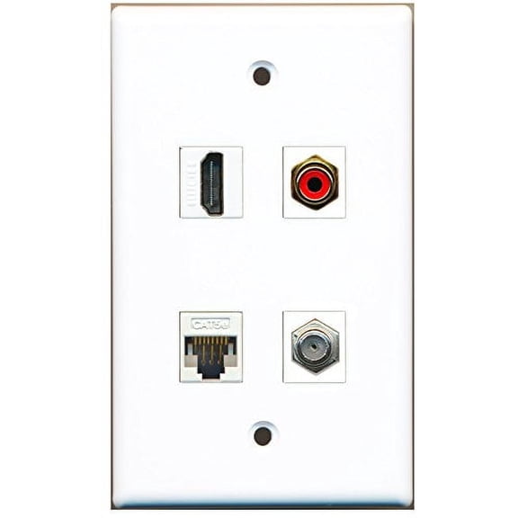 RiteAV - 1 Port HDMI 1 Port RCA Red 1 Port Coax Cable TV- F-Type 1 Port Cat5e Ethernet White Wall Plate