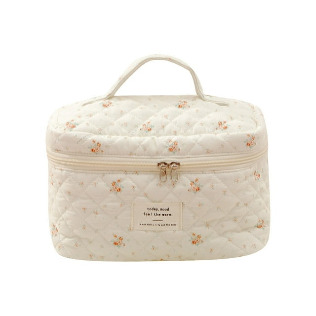 GUANGHONG Portable Large Capacity Cosmetic Bag With Small Floral Storage and Portable Quilted With Cute Flowers