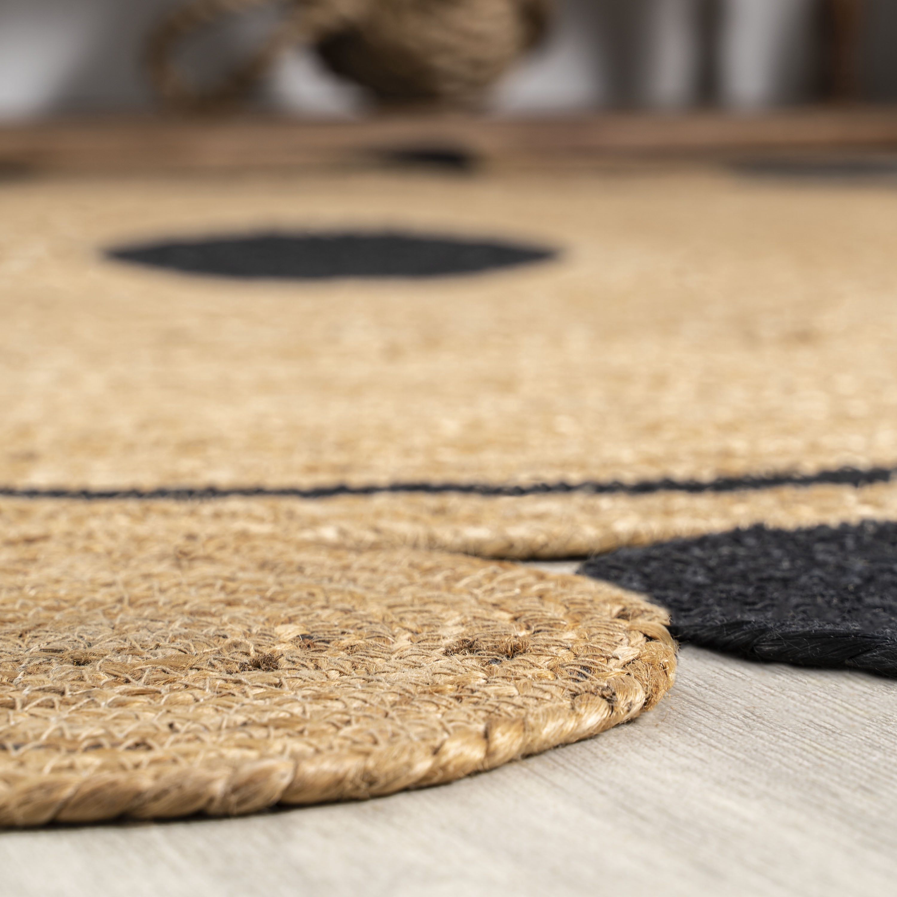 JONATHAN Y ANSA 5' Round Area Rug, Aurora Two-Tone Jute Hippy Circle Medallion - Black/Natural, RNF109A-5R