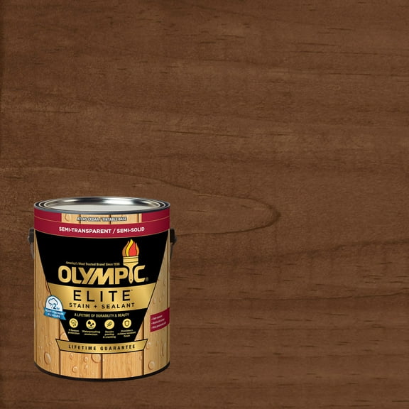 Olympic Elite 1 Gallon ST-2029 Walnut Semi-Transparent Exterior Stain and Sealer in One Low VOC