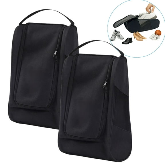 Djiypn Shoe Bags for Travel - Portable Oxford Shoes Storage Bag, Side Mesh Windows Shoe Pouch, Shoe Packing Cubes for Men Women - (Black, 2Pack)
