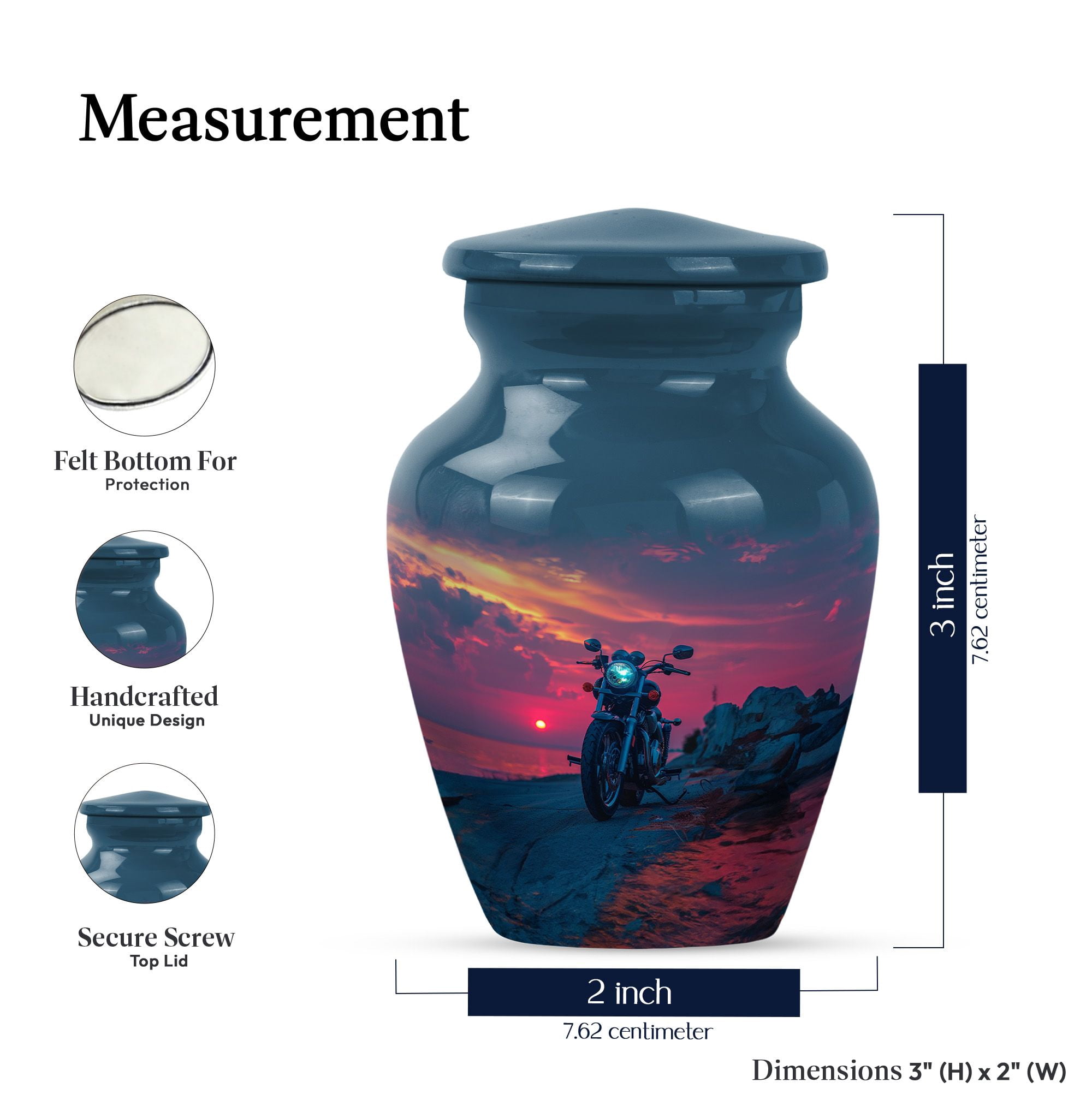 KARYLIZ Motorcycle Urns For Human Ashes - Sunset Blue Urns - Mini Adult Urns for Man Ashes - Small Keepsake Funeral for Human Ashes - Cremation Urn for Human Ashes 3 Inch