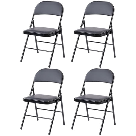 EDX 4 Pack Folding Chair with Sturdy Metal Frame  High-Density Padding  and Water-Resistant PU Leather - Ideal for Meetings  Gatherings  and Events Black