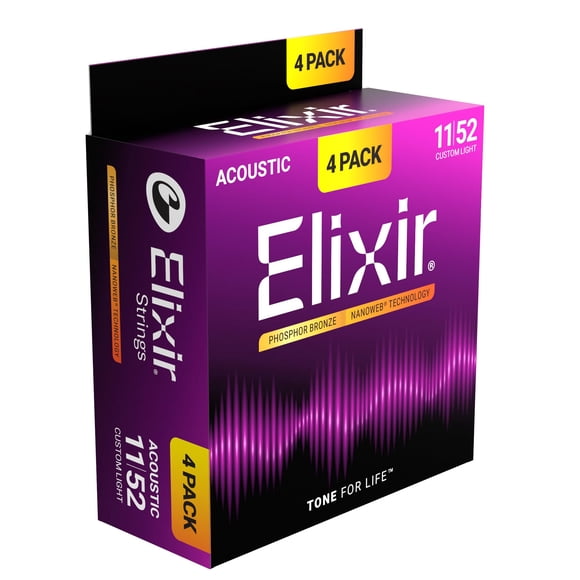 Encordado para Guitarra Acústica Elixir Phosphor Bronze NANOWEB 4 Paquetes