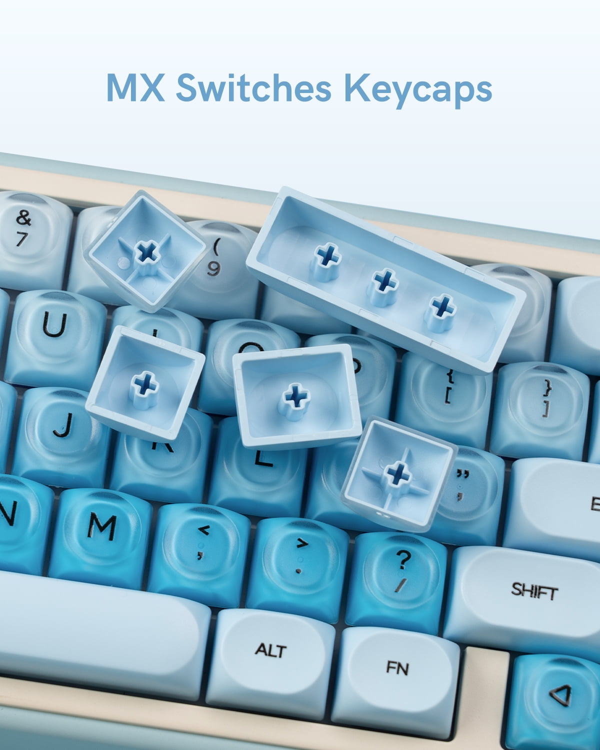 COSTOM PBT Keycaps, Jelly Keycaps Creamy MOA Profile, 132 Keys Translucent Cute Custom Key caps for Cherry Gateron MX Swithes Mechanical Keyboards, Blue