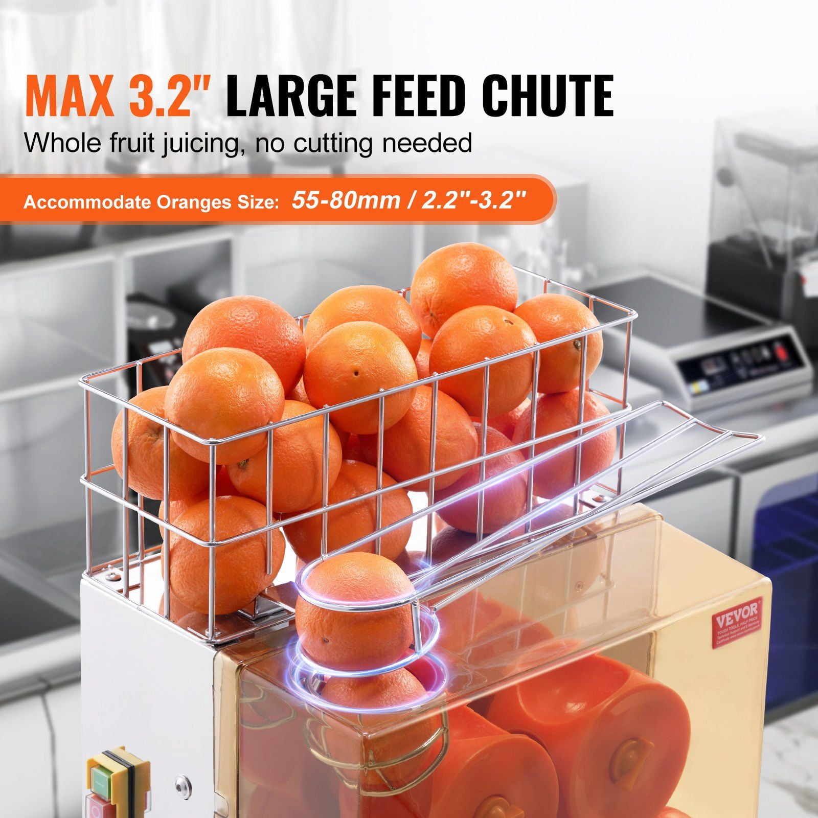 HCY Commercial Orange Juicer Machine, 120W Automatic Juice Extractor with Water Tap, Stainless Steel Orange Squeezer 20 Oranges/Minute, with Pull-Out Filter Box, PC Cover, 2 Peel Collecting Buckets
