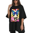thumbnail image 4 of Plus Size Shirt for Women Black Tops for Women Short Sleeves Shirt for Women Butterfly And Skeleton T Shirt Crewneck Shirt for Women XL, 4 of 5