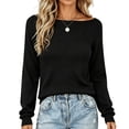 thumbnail image 2 of ClodeEU Women's Crewneck Long Sleeve Lightweight Knit Top ,Casual Fall Winter Loose Fit Sweater ,Women's Plus L, 2 of 5