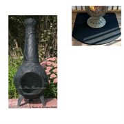QBC Bundled Blue Rooster Grape Wood Burning Chiminea ALCH001AG-TBRC900HR Antique Green Color with Half Round Flexible Fire Resistant Chiminea Pads - Plus Free QBC Metal Chiminea Guide