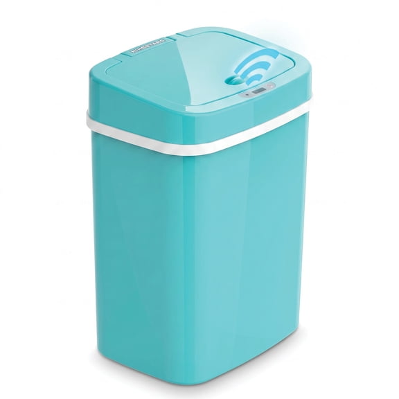 Nine Stars Automatic Bathroom Trash Can, 3.2 Gallon Plastic Motion Sensor Garbage Bin with Soft Close Lid, Teal