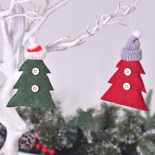 Xihbxyly Colgante de Árbol de Navidad, Diseño de Gorro de Punto, Color Rojo y Verde Festivo, Tela No Tejida, Decoración para Puerta, Ventana y Chimenea, Fácil de Colgar, Regalo Navideño, Tamaño 12 X