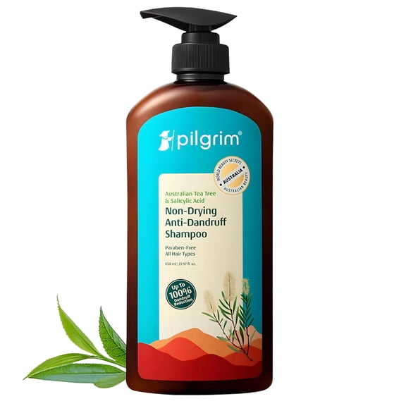 Pilgrim Anti-Dandruff Shampoo with Australian Tea Tree & Salicylic Acid | Non-Drying Scalp Relief | Reduces Visible Flakes | Suitable for All Hair Types | 21.98 Fl Oz (650ml)