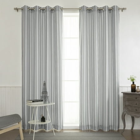 Quality Home Nordic Grey Pinstripe Curtains - Grey - 52”W x 84”L - (Set ...