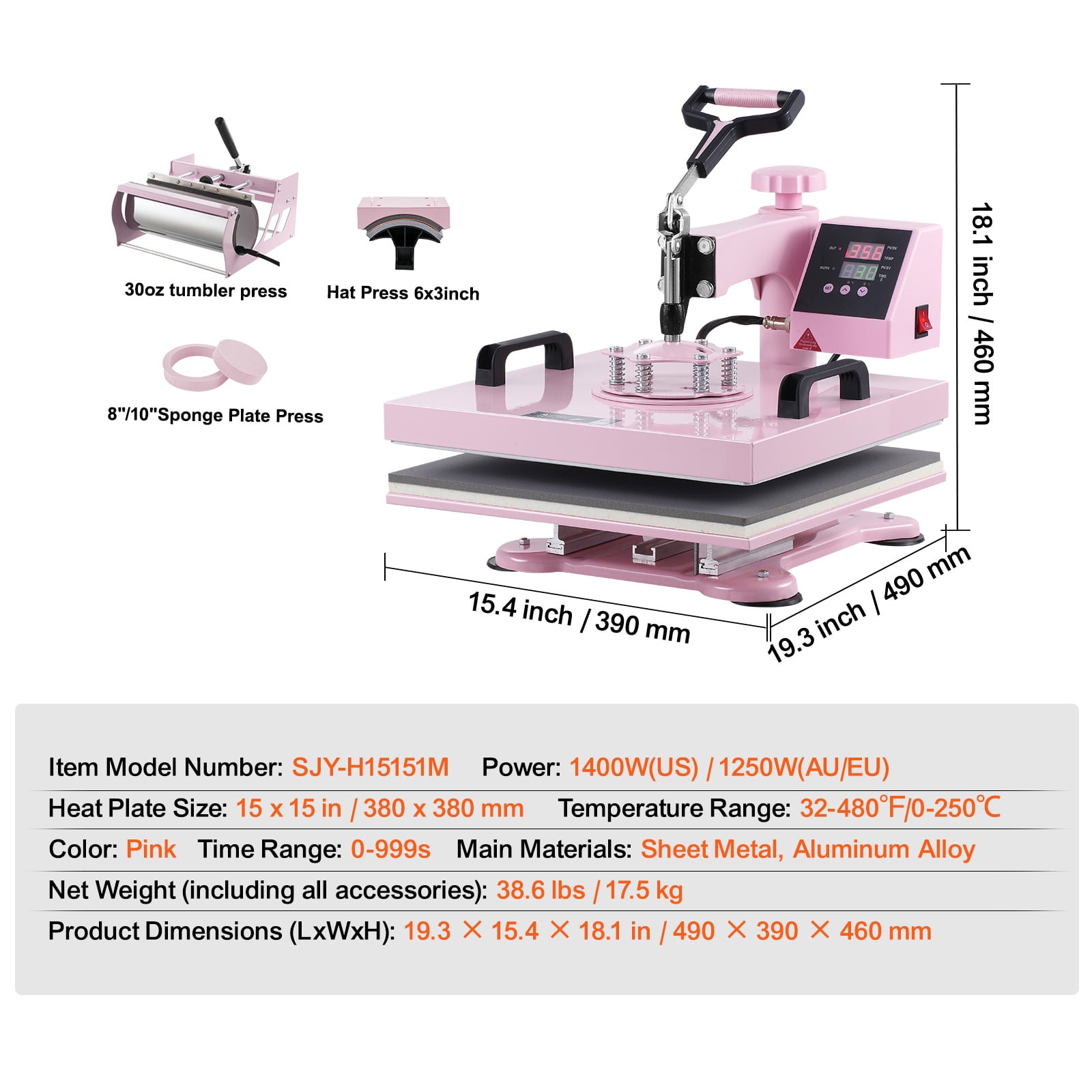 BENTISM Heat Press Machine 6 in 1, 15"X15" Combo Digital Multifunctional Sublimation Heat Transfer Machine, 360 Degree Rotation Swing Away Heat Press for Printing T Shirts Hat Mug Cap Plate 1050W