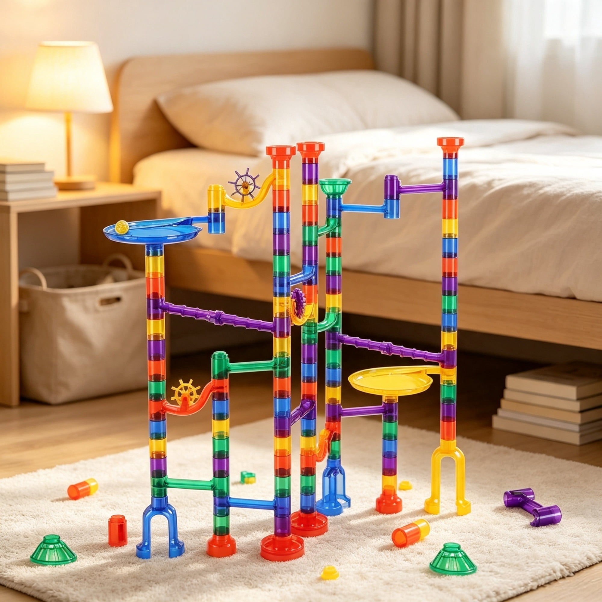 145-Piece Marble Maze Building Block Brain Game, Educational Race Track with 40 Glass & 5 Glow-in-the-Dark Marbles