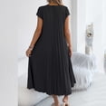 thumbnail image 5 of MOJOGO Dresses for Women Short Sleeve Round Neck Midi Dress Summer Pleated Dress with Pockets A Line Casual Dress Black M, 5 of 8