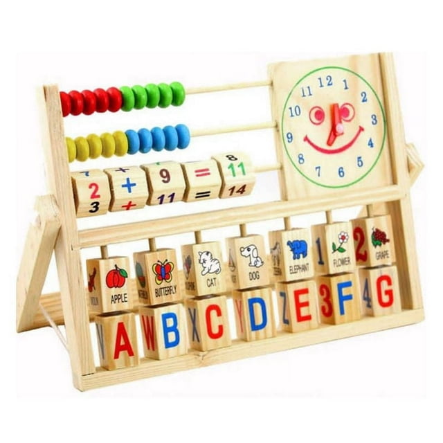HLONK Multifunction Wooden Abacus Counting Cognition Board Educational Math Toy Learning Stand for Children Gift