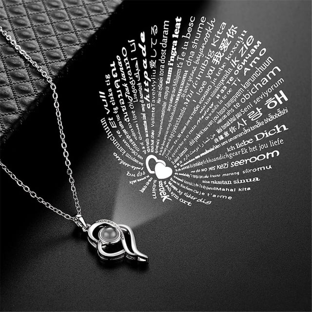 Collar para mujer, joyería para mujer, colgante de proyección "I You" con forma hueca en 100 idiomas, regalo.