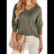 thumbnail image 1 of Blusas para Mujer, de Punto Gofre, de Larga, con Cuello en V y Muescas, Informales, Modernas, de Color Liso, Holgadas Verde XL, 1 of 8