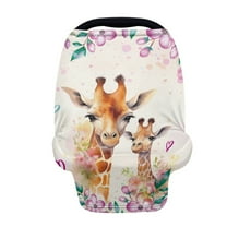 Renewold Giraffe Flower Beige Stretchy Baby Car Seat Cover for Baby, Nursing Breastfeeding Covers,Shopping Cart/High Chair/Stroller Covers,Infinity Scarf,Car Seat Canopies