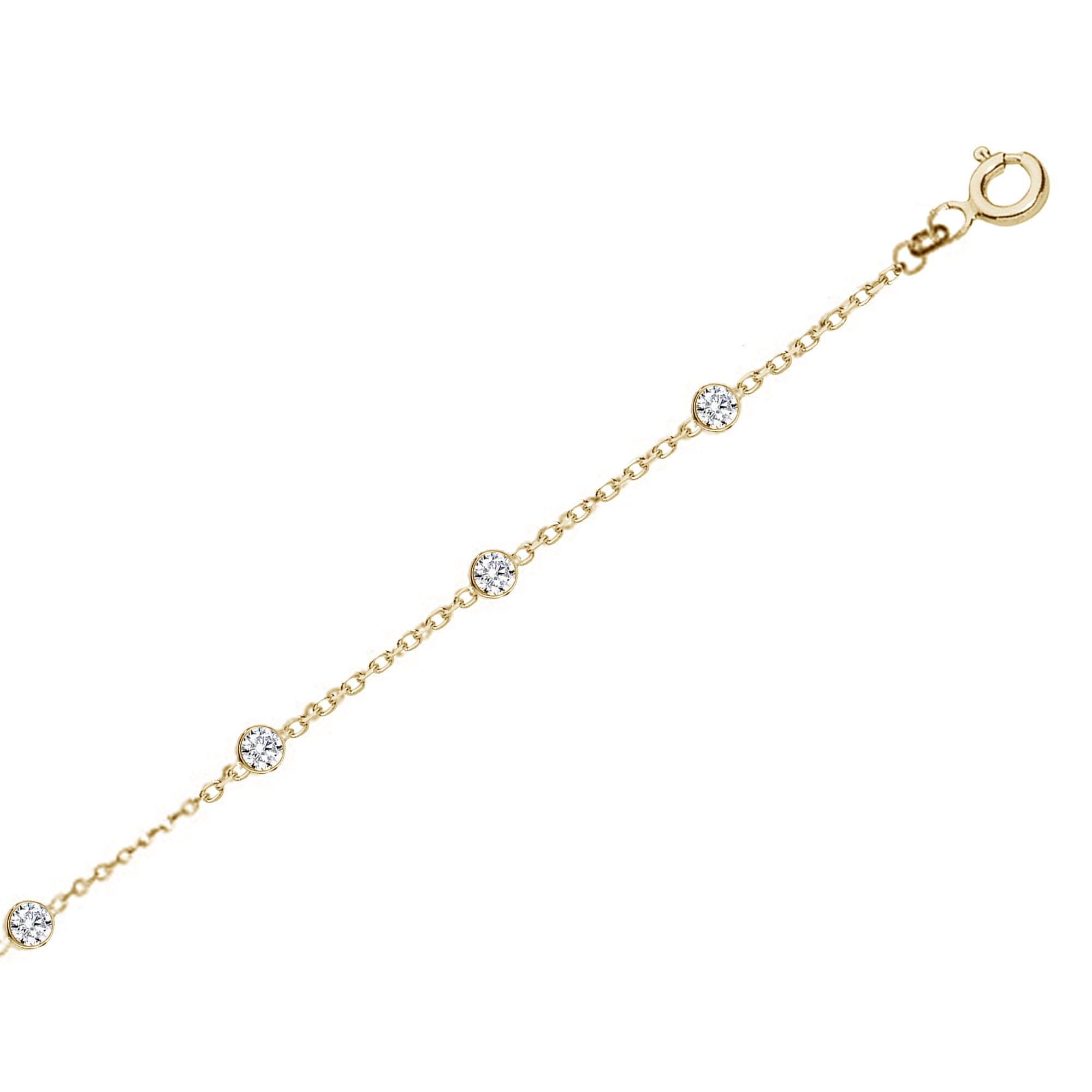 Ritastephens Sterling Silver or Gold-tone Cubic Zirconia CZ By the Yard Station Anklet or Chain Necklace