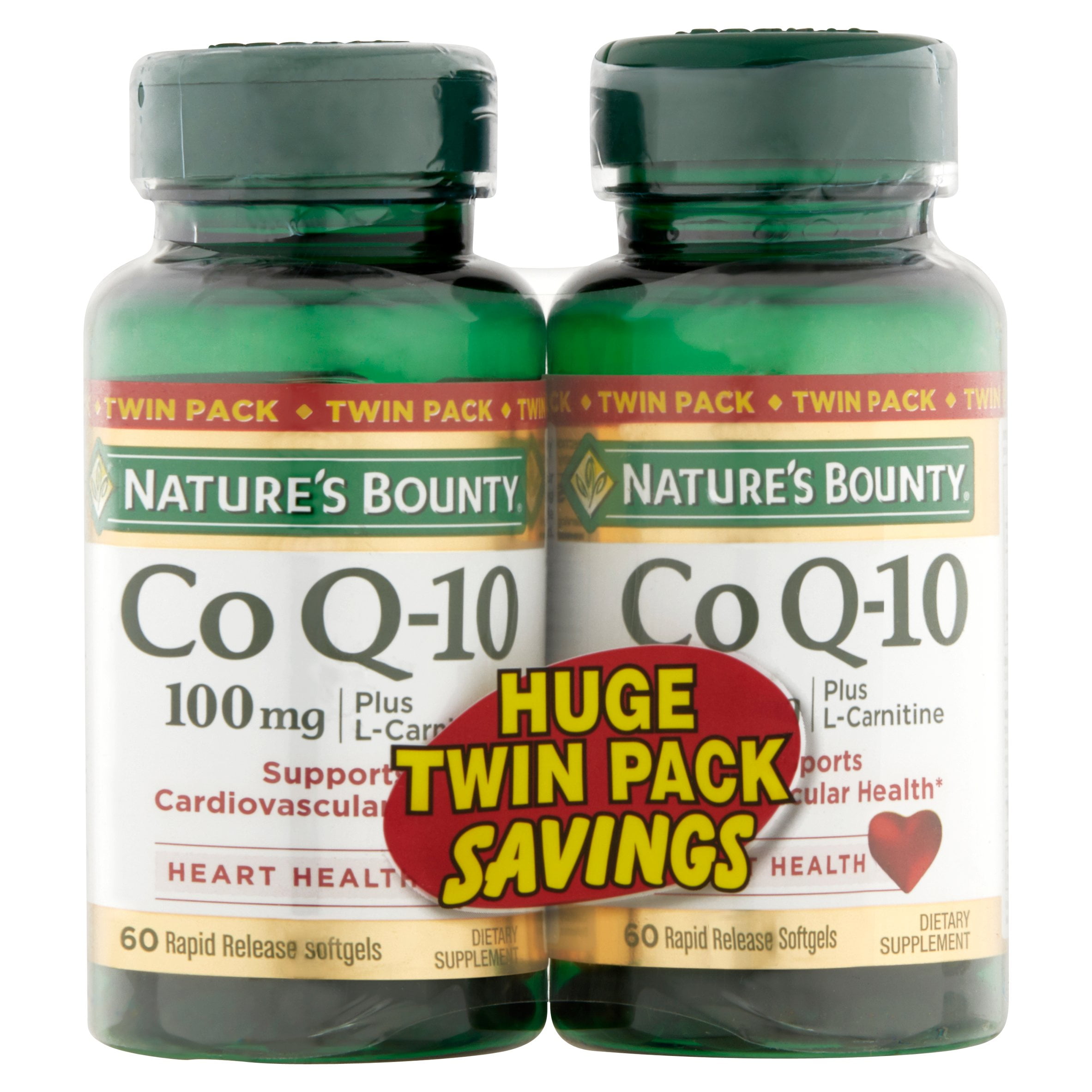 Nature's Bounty Bounty Co Q10 100mg Twin Pack Softgels, 60 Ct, Pack of