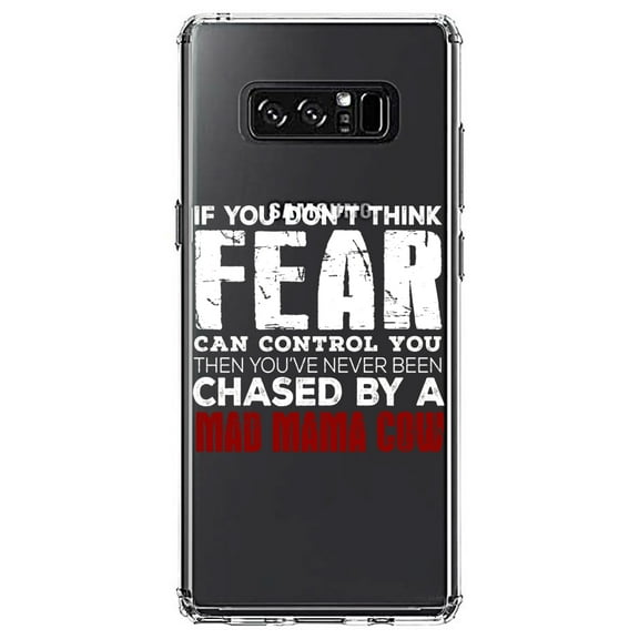 DistinctInk Clear Shockproof Hybrid Case for Samsung Galaxy Note 8 - TPU Bumper Acrylic Back Tempered Glass Screen Protector - Never Been Chased By A Mad Mama Cow