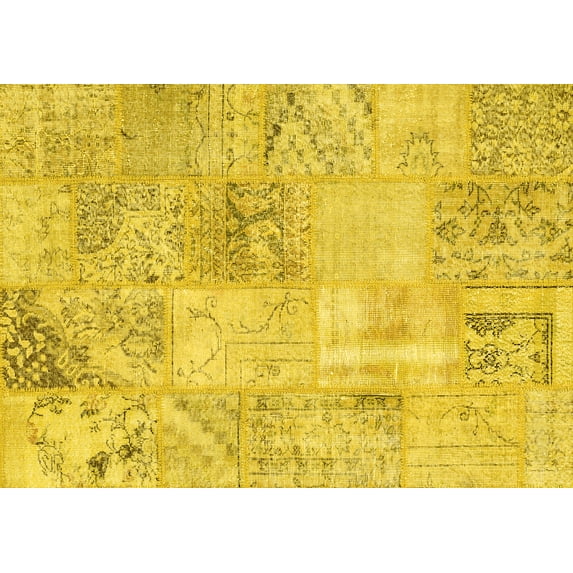 Ahgly Company Machine Washable Indoor Rectangle Patchwork Yellow Transitional Area Rugs, 3' x 5'