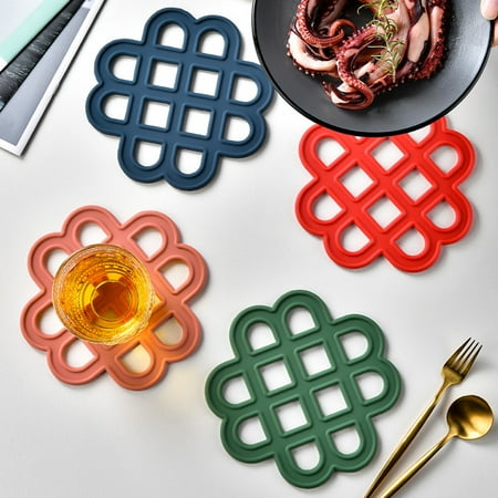 

Tableware Coaster Solid Color Chinese Knot Shape Hollow Out Heat-insulated Thick Protective Anti-skid Mug Coasters Home Bowl Pad Household Stuff