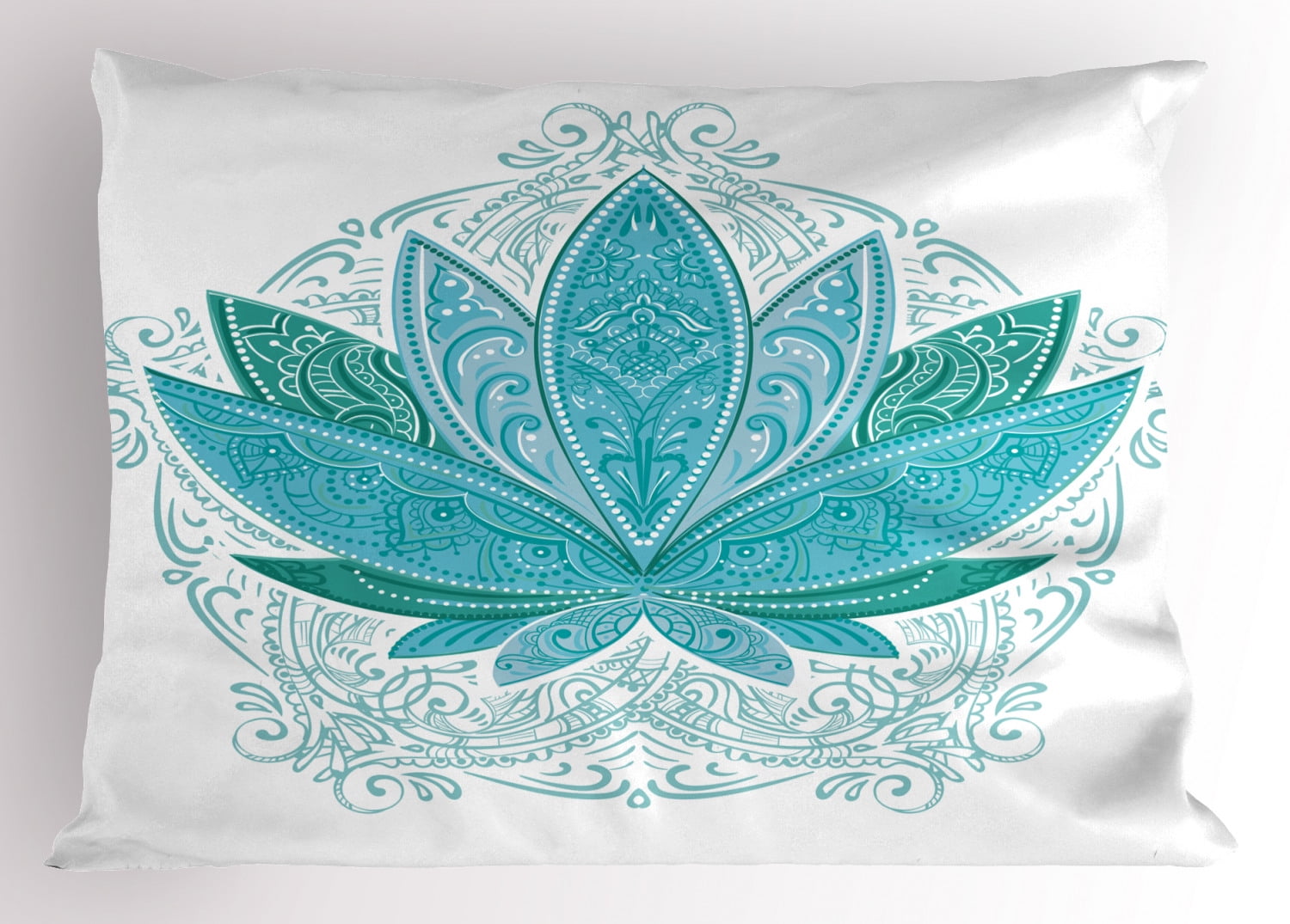 Lotus Pillow Sham Lotus Flower with Ornaments Ethnic Exotic Petals