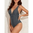 thumbnail image 5 of SHEWIN Womens Swimsuits One Piece Sexy V Neck Tummy Control Bathing Suits Athletic Training Ruched Athletic Swimwear Plus Size for Summer Gray XXL, 5 of 9