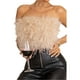 thumbnail image 2 of VISgogo Tops de tubo para mujer, decoración peluda de color sólido para adultos sin mangas con hombros descubiertos y espalda descubierta, tops cortos ajustados VISgogo moda, 2 of 9