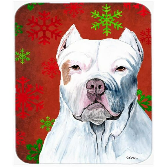 Carolines Treasures  Pit Bull Red And Green Snowflakes Christmas Mouse Pad