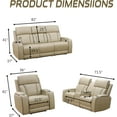 thumbnail image 3 of Breathing Leather Power Recliner Sofa Set, Reclining Sofa Set with LED, Leather Recliner Couch with USB Port/Storage Console/Cup Holder for Living Room (3 Pieces Living Room Set, Khaki), 3 of 14