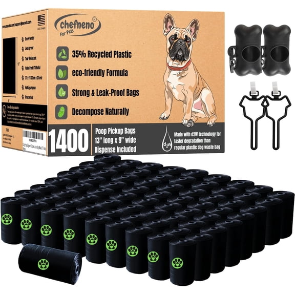Doggy Poop Bags Biodegradable with Dispenser (1400 Bags) Eco-friendly Dog Waste Pickup Bags Landfill-Degradable Refill Rolls Cat Waste Bags (Black, 70 Rolls, Unscented)
