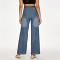 thumbnail image 6 of Costeam Womens High Waisted Elastic Waist Pull On Wide Leg Jeans Stretch Denim Pants with Pockets Casual Comfortable Washed Straight Leg Jeans, 6 of 9