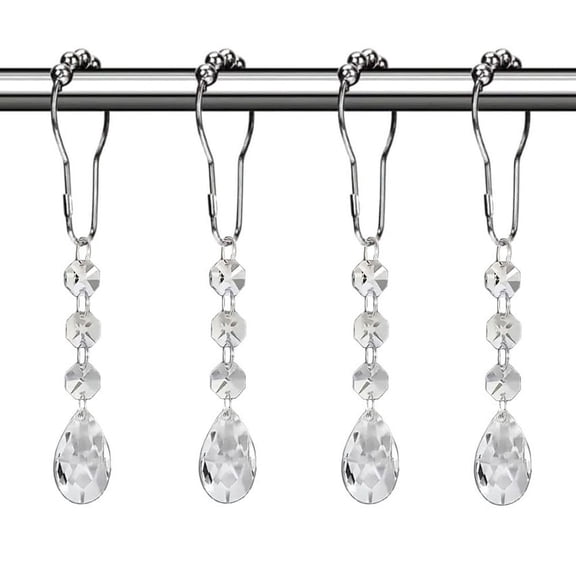 12Pcs Transparent String Pendant Shower Curtain Hooks Shower Rings for Curtain, Curtain Rings for Bathroom Shower Rods Shower Hooks for Curtain