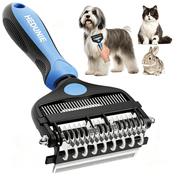 HEDUNIE Dog Brush for Shedding, 3-in-1 Grooming Tool for Dogs & Cats – Dematting Comb, Undercoat Rake & Deshedding Tool for Long & Short Hair, Heavy Shedding & Matted Fur