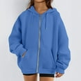 thumbnail image 4 of Inglocry Hoodies for Women Long Sleeve Zip Up Fashion Sweatshirts Casual Solid Oversized Fall Lightweight Hooded Jackets Blue M, 4 of 6