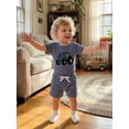 thumbnail image 4 of BemeyourBBs Newborn Baby Boys Summer Clothes Waffle Knit 2 Pieces Outfits Cute Tractor Embroidery Short Sleeve Romper Tops and Pockets Shorts Set, 4 of 9