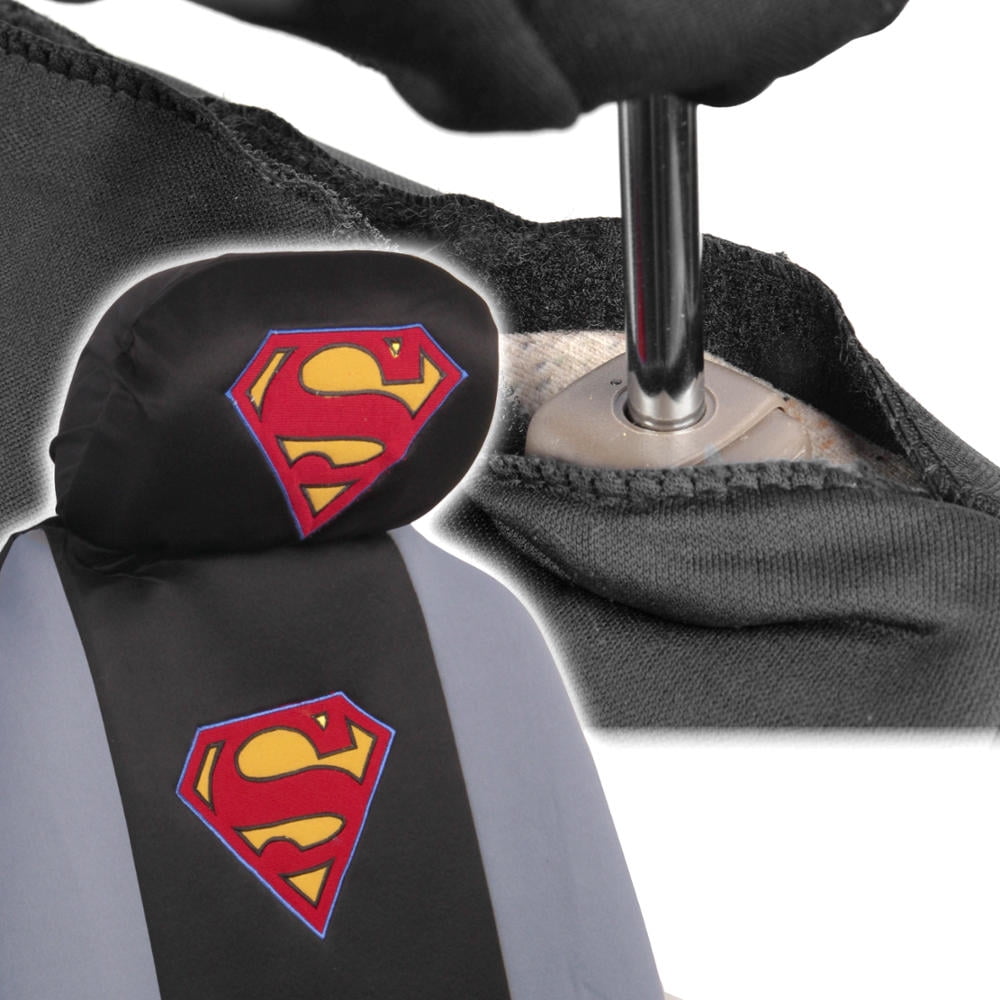 BDK Warner Brothers DC Superman Front & Rear Car Seat Covers Full Set - Easy to Install Durable & Polyester Car Seat Cover - All Vehicles Airbag Compatible Universal Car Accessories (Black & Gray)