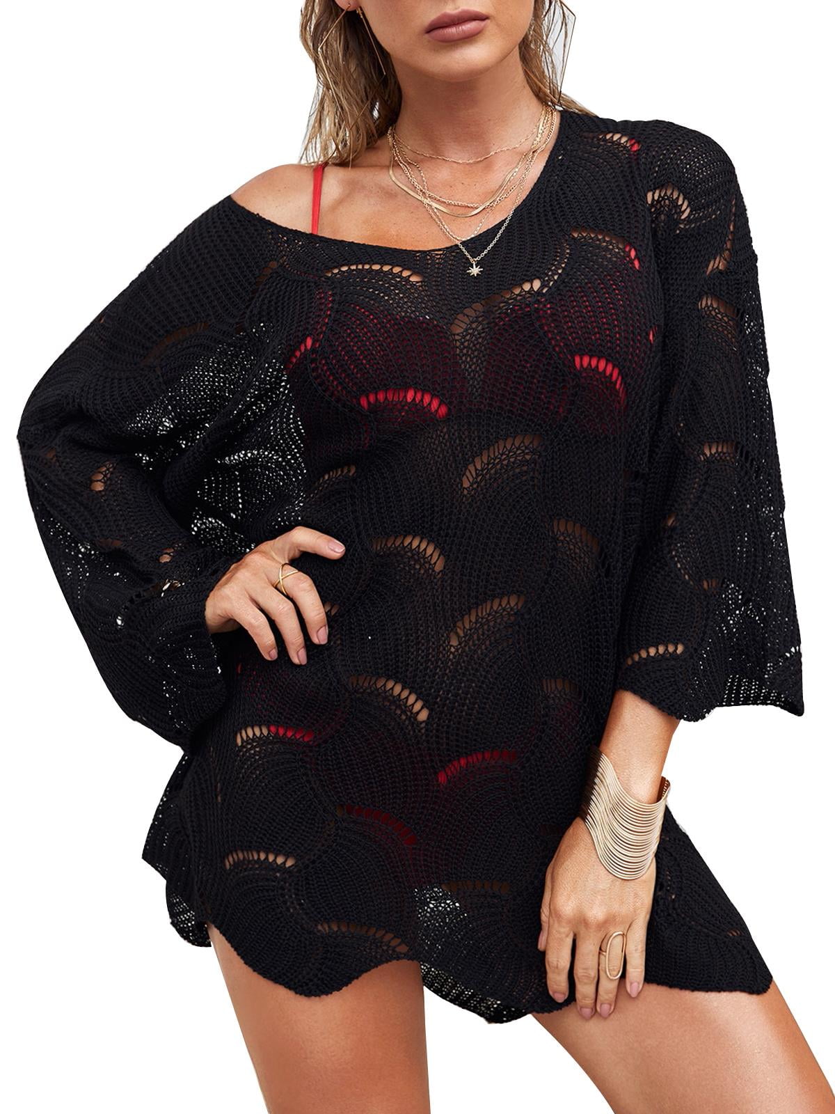 MURMUREY Amarmia Women's Crochet Swimsuit Cover Up Sheer Beach Dress